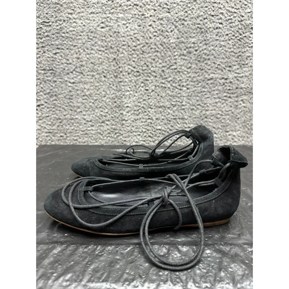 Joie Jenessa Suede Lace-Up Ballerina Flats Black Womens Size 38.5 EU